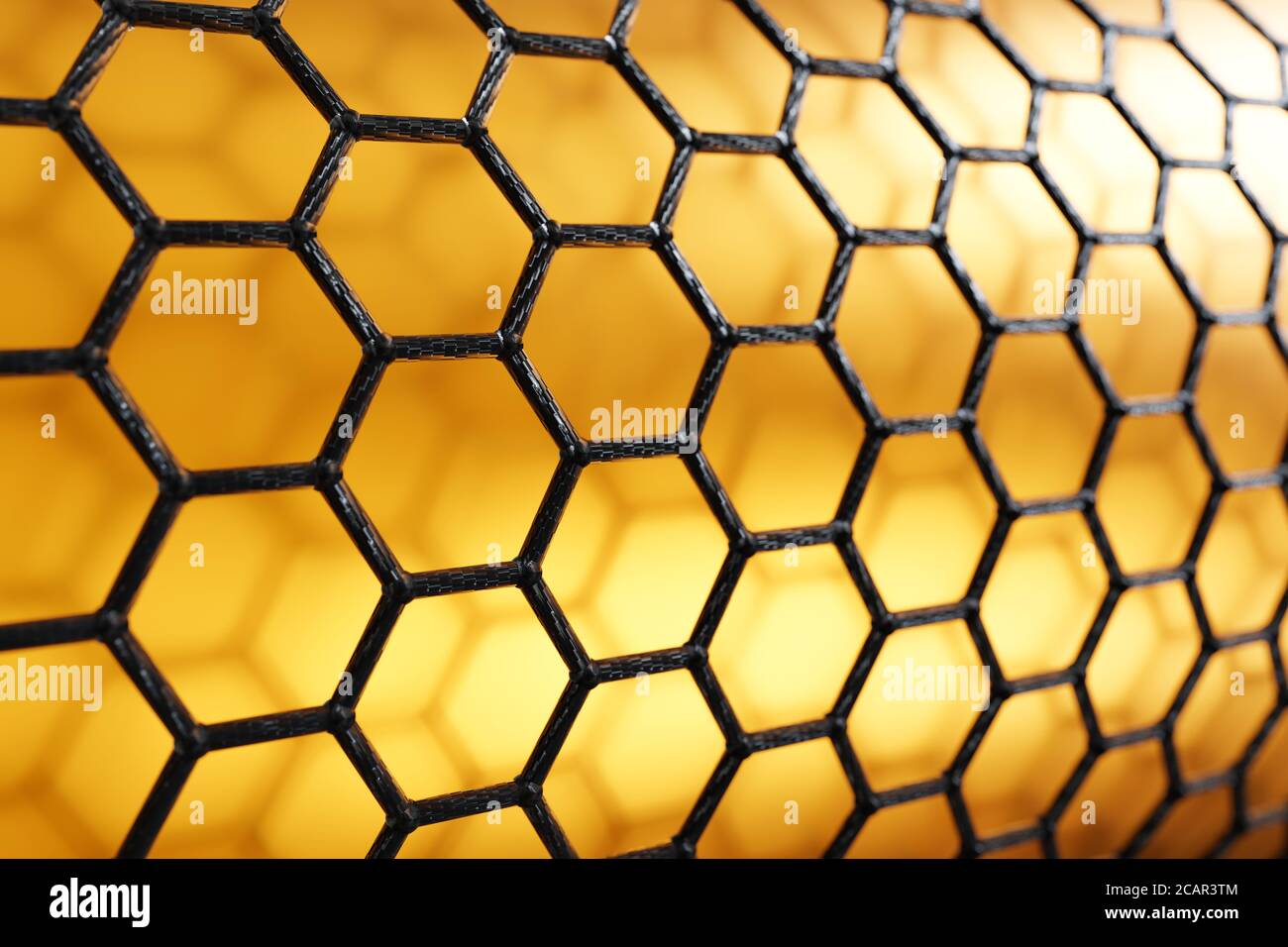 Rendering 3D del nanotubo di carbonio su sfondo giallo Foto Stock