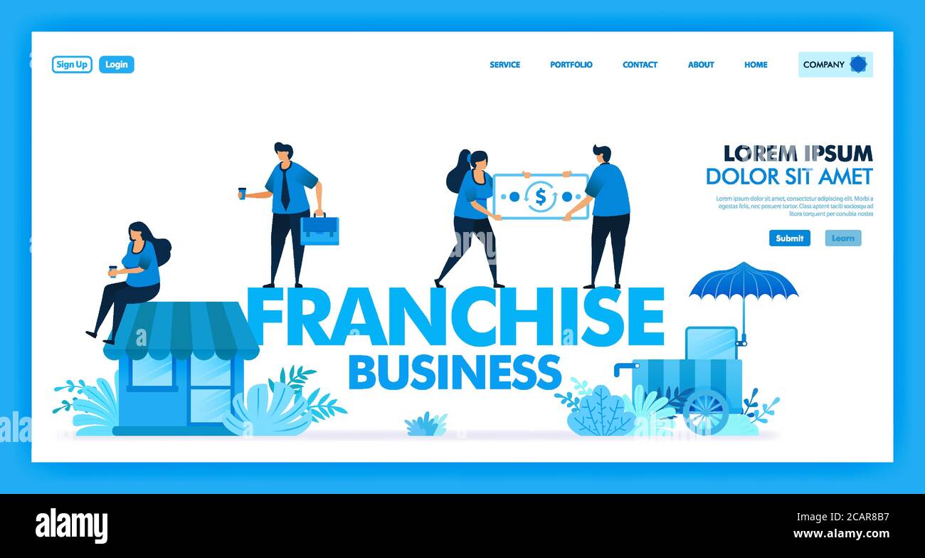il sistema aziendale in franchising è un'azienda aperta e un rivenditore per aumentare e accelerare la crescita di profitti, clienti, vantaggi e aziende Illustrazione Vettoriale