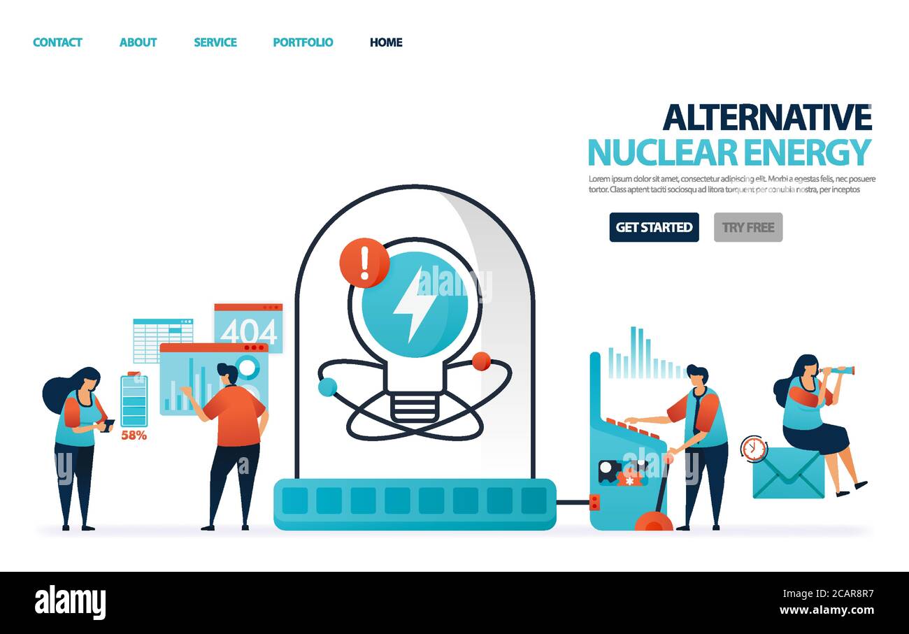 Energia nucleare alternativa per l'elettricità. Energia verde per un futuro migliore. Laboratorio o laboratorio per gli scienziati per la ricerca della batteria al litio per la ricarica dei dati Illustrazione Vettoriale