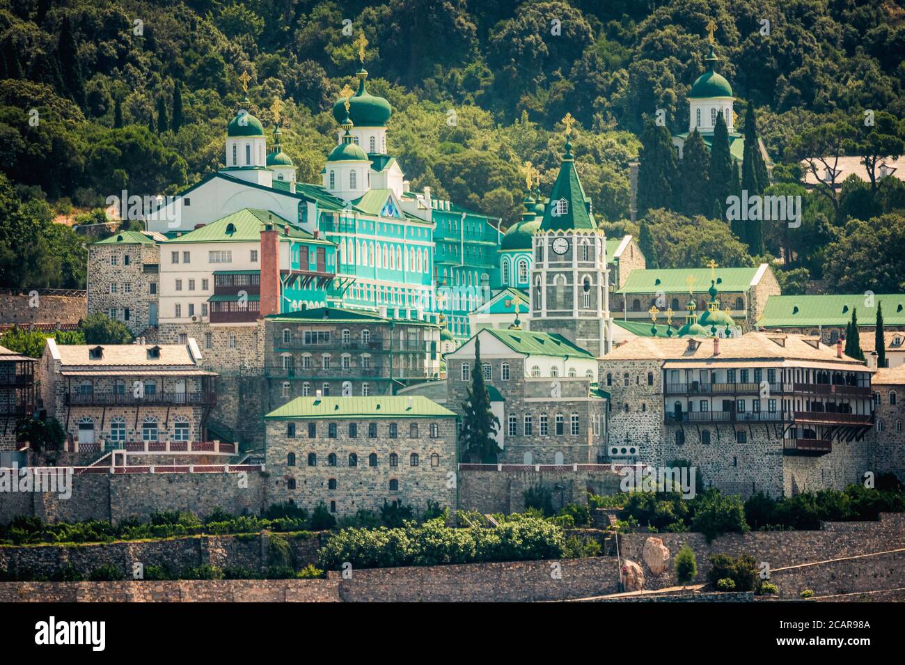 Monastero russo di San Panteleimon nella Repubblica monastica del Monte  Athos, Grecia Foto stock - Alamy