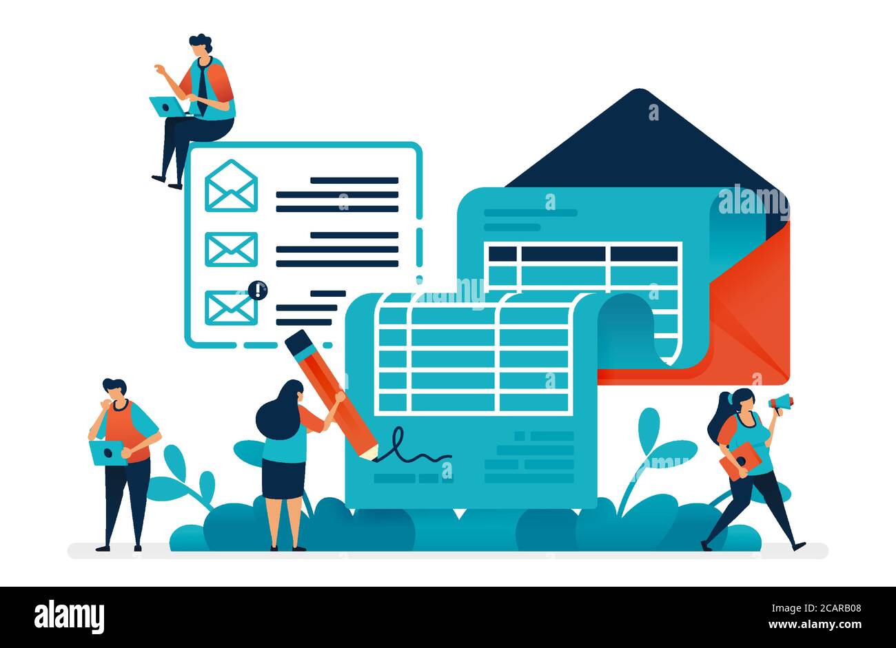 I rendiconti aziendali e la fatturazione mensile, gli accordi di cooperazione finanziaria documentano e-mail, i piani di bilancio governativi, il rapporto di pianificazione degli acquisti. IO Illustrazione Vettoriale