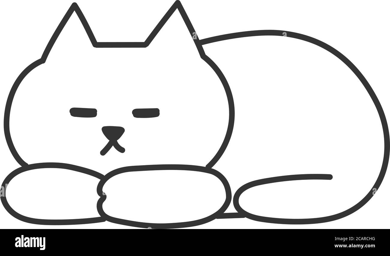 Gatto che dorme seduto in una pagnotta. Illustrazione vettoriale isolata su sfondo bianco. Illustrazione Vettoriale
