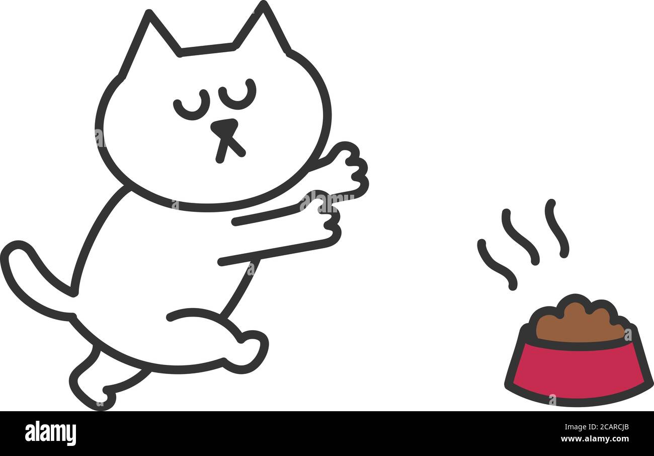 Cat desiderio di cibo. Illustrazione vettoriale isolata su sfondo bianco. Illustrazione Vettoriale
