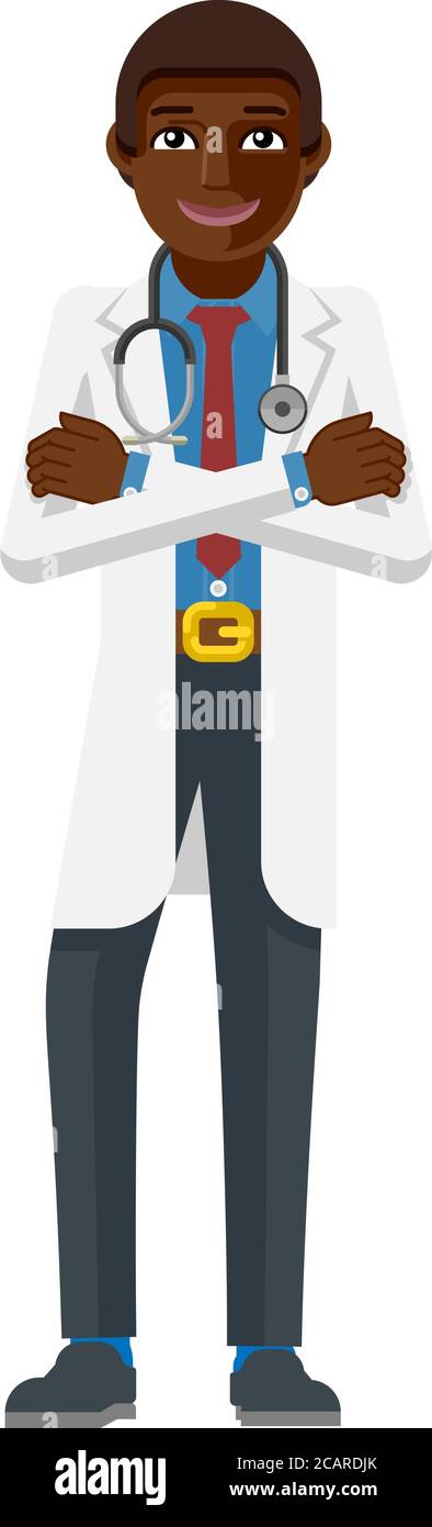 Giovane nero Medico mascotte cartoon Illustrazione Vettoriale