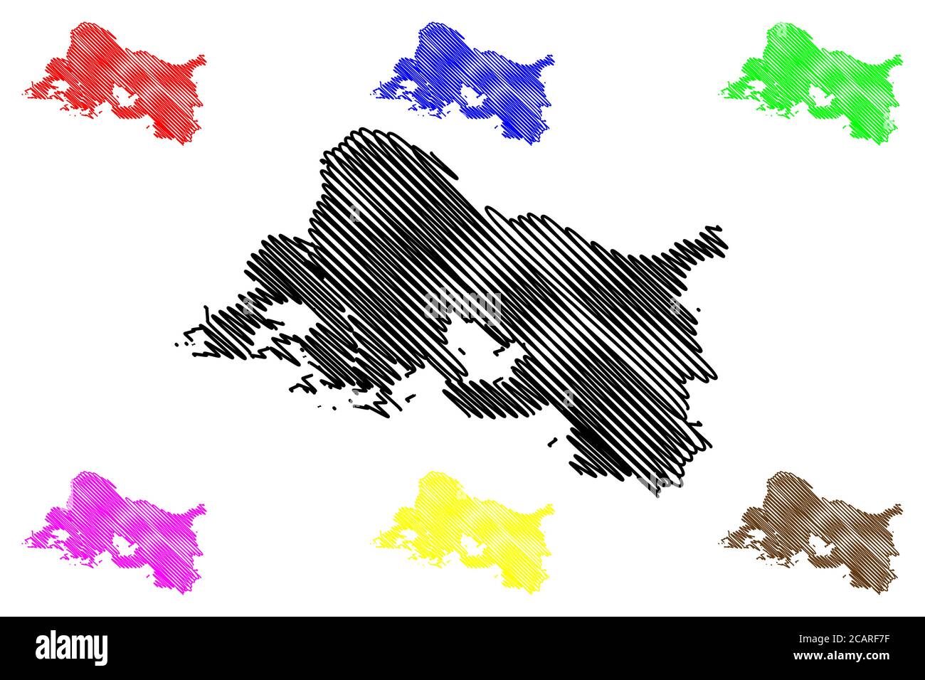 Dipartimento Bocche del Rodano (Francia, Repubblica francese, regione Provenza-Alpi-Costa Azzurra) mappa illustrazione vettoriale, schizzo della scriba Bouches-du-Rhone mappa Illustrazione Vettoriale