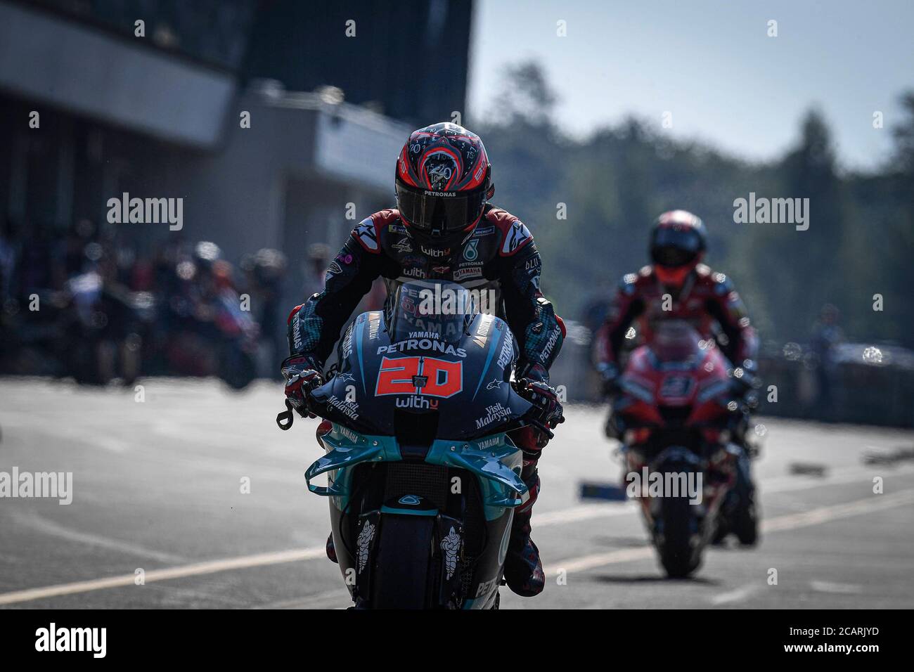 Brno, Repubblica Ceca. 09 agosto 2003. Qualificandosi per il Gran Premio della Repubblica Ceca al circuito di Brno. 8 agosto 2020 Causificacion para el Gran Premio de MotoGP de la Republica Checa en el circuito de Brno. 8 de Agosto, 2020 Fabio Quartararo MotoGP.com/Cordon Rassegna stampa: CORDON PRESS/Alamy Live News Foto Stock