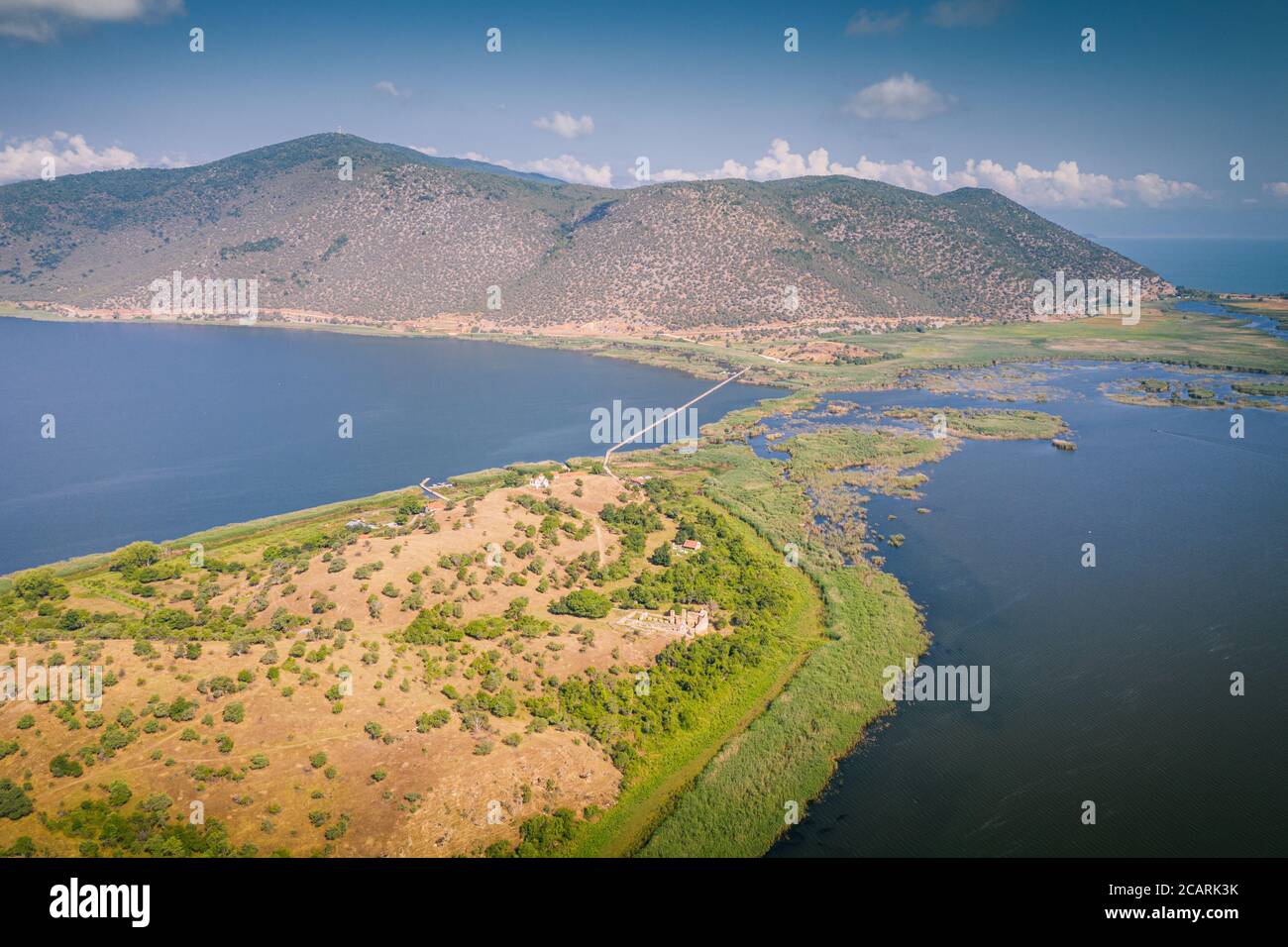 Agios Achilios isola di Prespa Lakes, Grecia Foto Stock