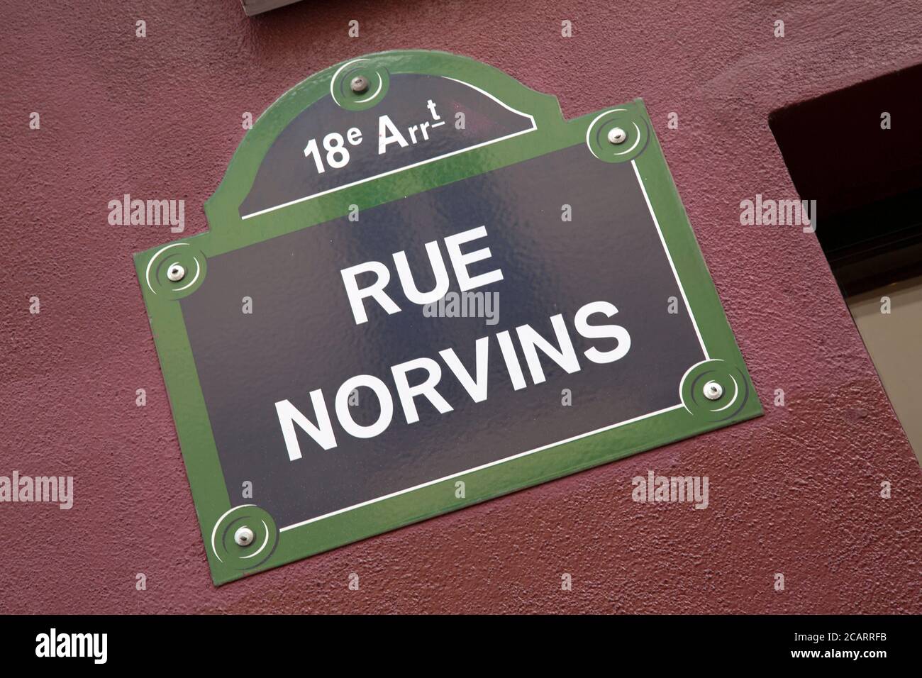 Norvins Street Sign; Parigi; Francia Foto Stock