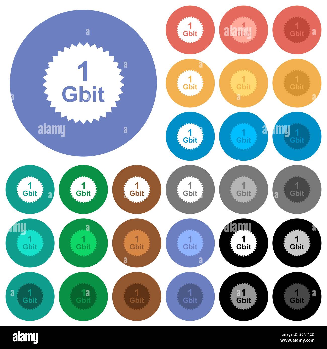 Adesivo di garanzia 1 Gbit icone piatte multicolore su sfondi rotondi. Incluse variazioni delle icone bianche, chiare e scure per il passaggio del mouse e lo stato attivo Illustrazione Vettoriale
