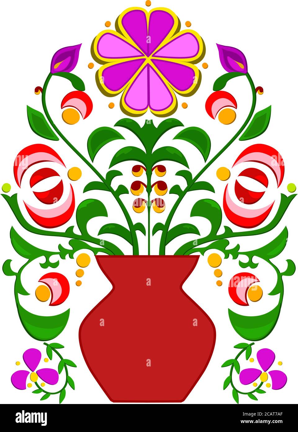 Illustrazione vettoriale con motivi astratti e fiori in un vaso Illustrazione Vettoriale