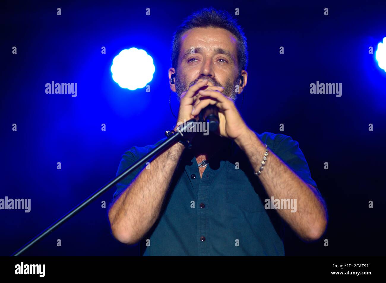 Italia. 8 agosto 2019. Daniele Silvestri vive a Treviso 2020 al festival Suoni di Marca. (Foto di Denis Ulliana/Pacific Press) Credit: Pacific Press Media Production Corp./Alamy Live News Foto Stock