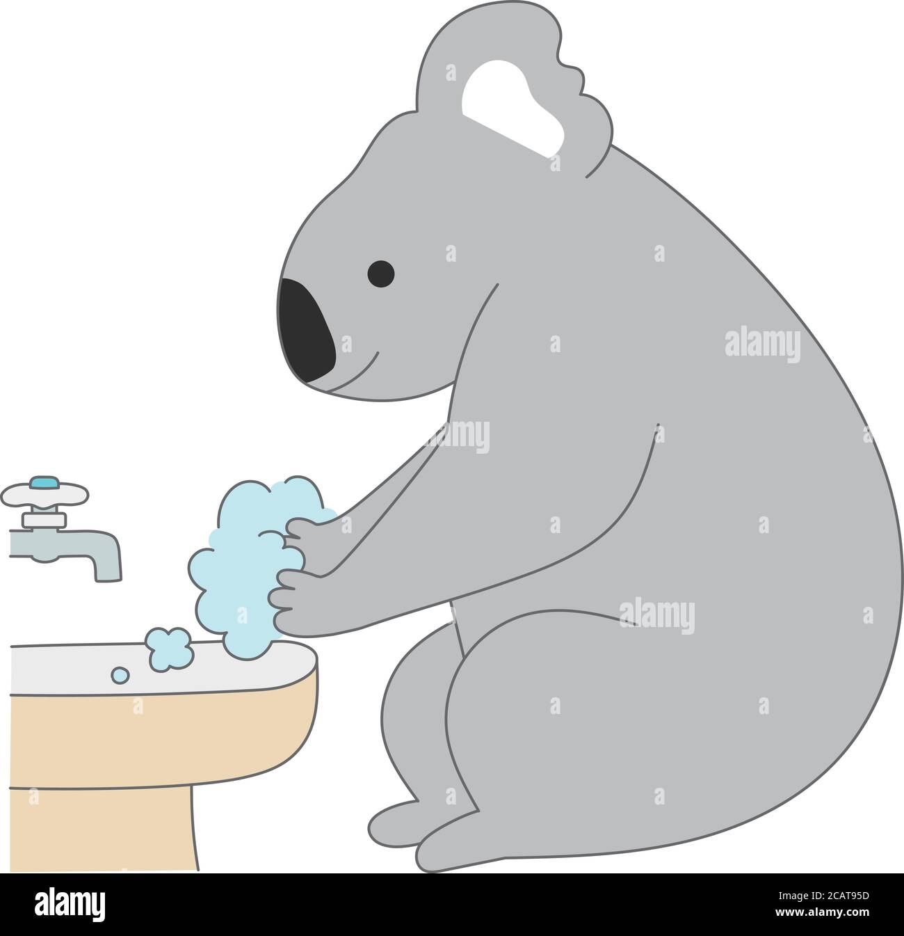 L'orso Koala si lava le mani. Illustrazione vettoriale isolata su sfondo bianco. Illustrazione Vettoriale