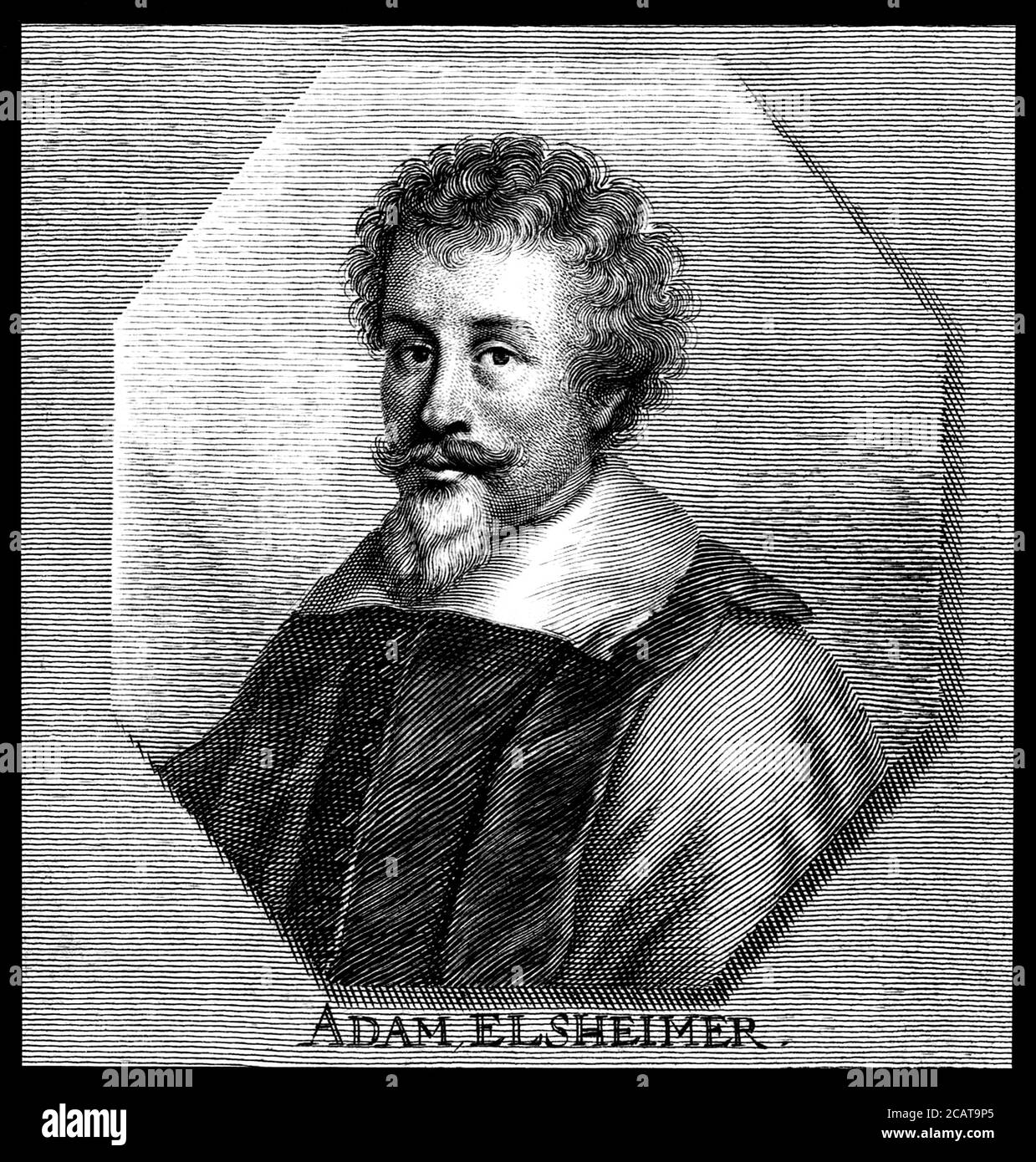 1600 C, GERMANIA : il pittore tedesco ADAM ELSHEIMER ( 1578 - 1610 ). Incisione di artista sconosciuto , pubblicatasi nel 1700 . - RITRATTO - ritratto - ARTE - ARTI VISIVE - PITTORE - incisione - illustrazione - STORIA - FOTO STORICHE - barba - barba -- ARCHIVIO GBB Foto Stock