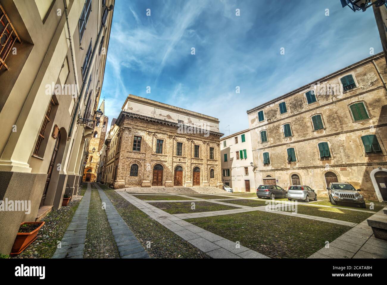 Piazza del Teatro nel centro storico di Alghero Foto Stock