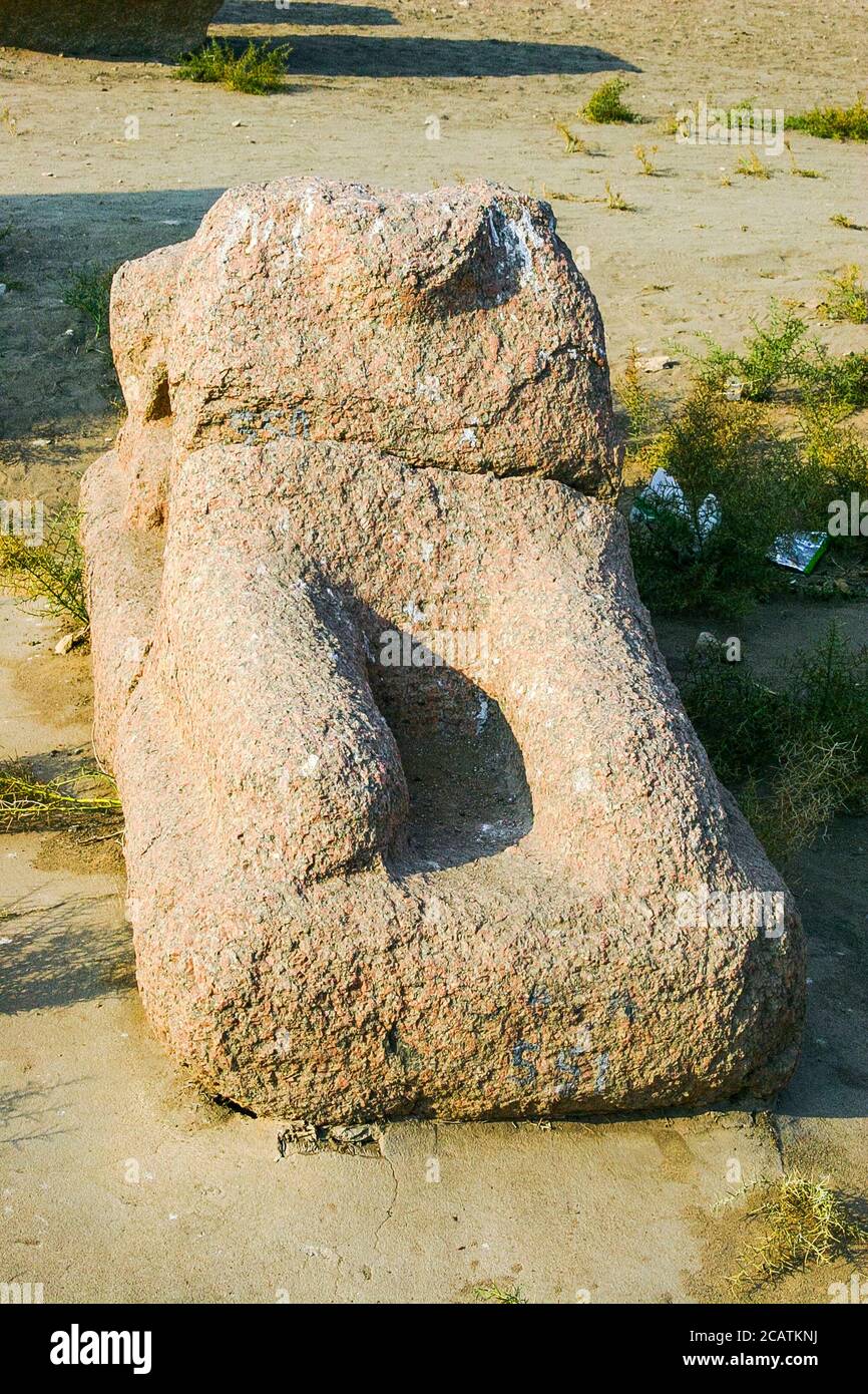 Egitto, Delta del Nilo, Tanis, mostra di diversi manufatti antichi: Sfinge, forse dal Regno di mezzo. Foto Stock