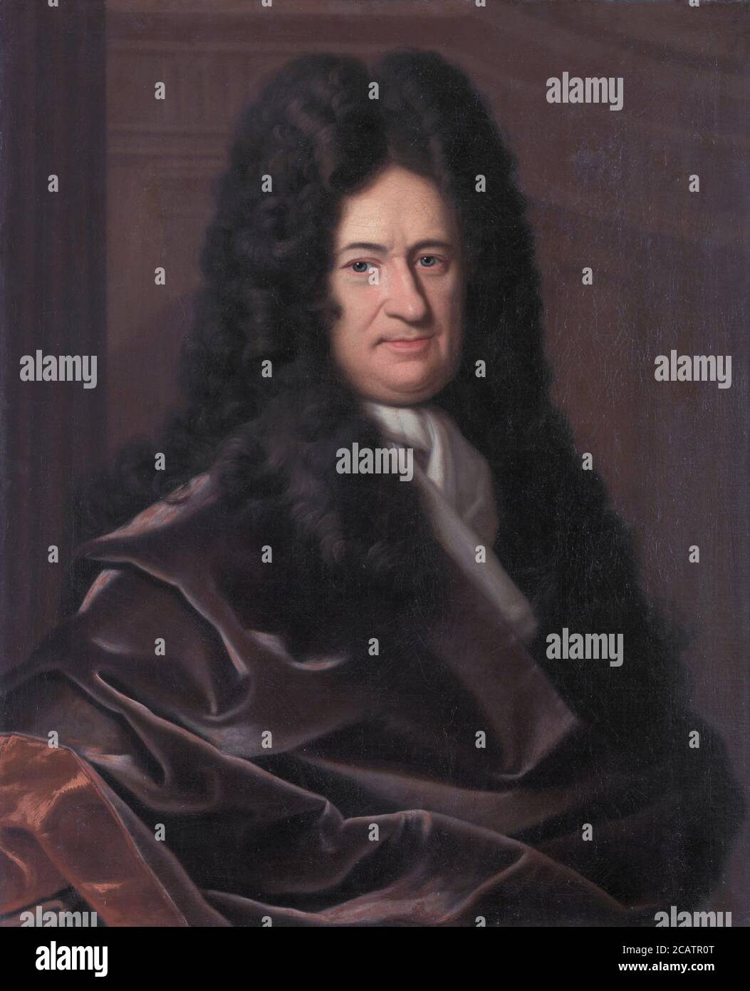 Ritratto di Gottfried Wilhelm Leibniz di Bernhard Christoph Francke olio su tela. Gottfried Wilhelm (von) Leibniz (a volte scritto Leibnitz) (1 luglio 1646 [O.S. 21 giugno – 14 novembre 1716) è stato un eminente polymath tedesco e uno dei più importanti logicians, matematici e filosofi naturali dell'Illuminismo. Come rappresentante della tradizione seicentesca del razionalismo, Leibniz sviluppò, come sua realizzazione più prominente, le idee del calcolo differenziale e integrale, indipendentemente dagli sviluppi contemporanei di Isaac Newton Foto Stock