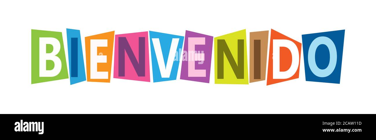 Lingua spagnola. Modello vettoriale per un banner di benvenuto. Cartello di benvenuto su poligoni multicolore. Illustrazione vettoriale Illustrazione Vettoriale