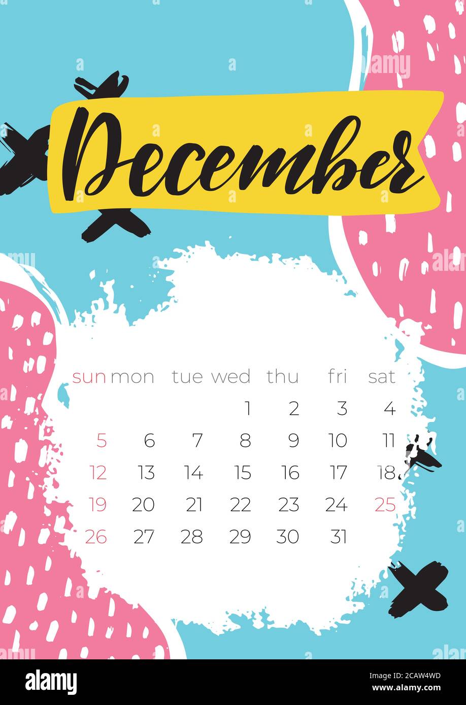 Dicembre 2021 calendario in stile moderno. Illustrazione vettoriale creativa. Illustrazione Vettoriale