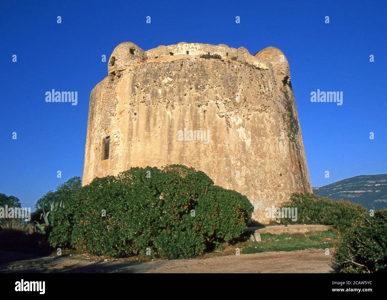 Torre Aragonese di Porto Conte, Alghero, Sardegna, Italia (scansionata da Fujichrome Provia) Foto Stock