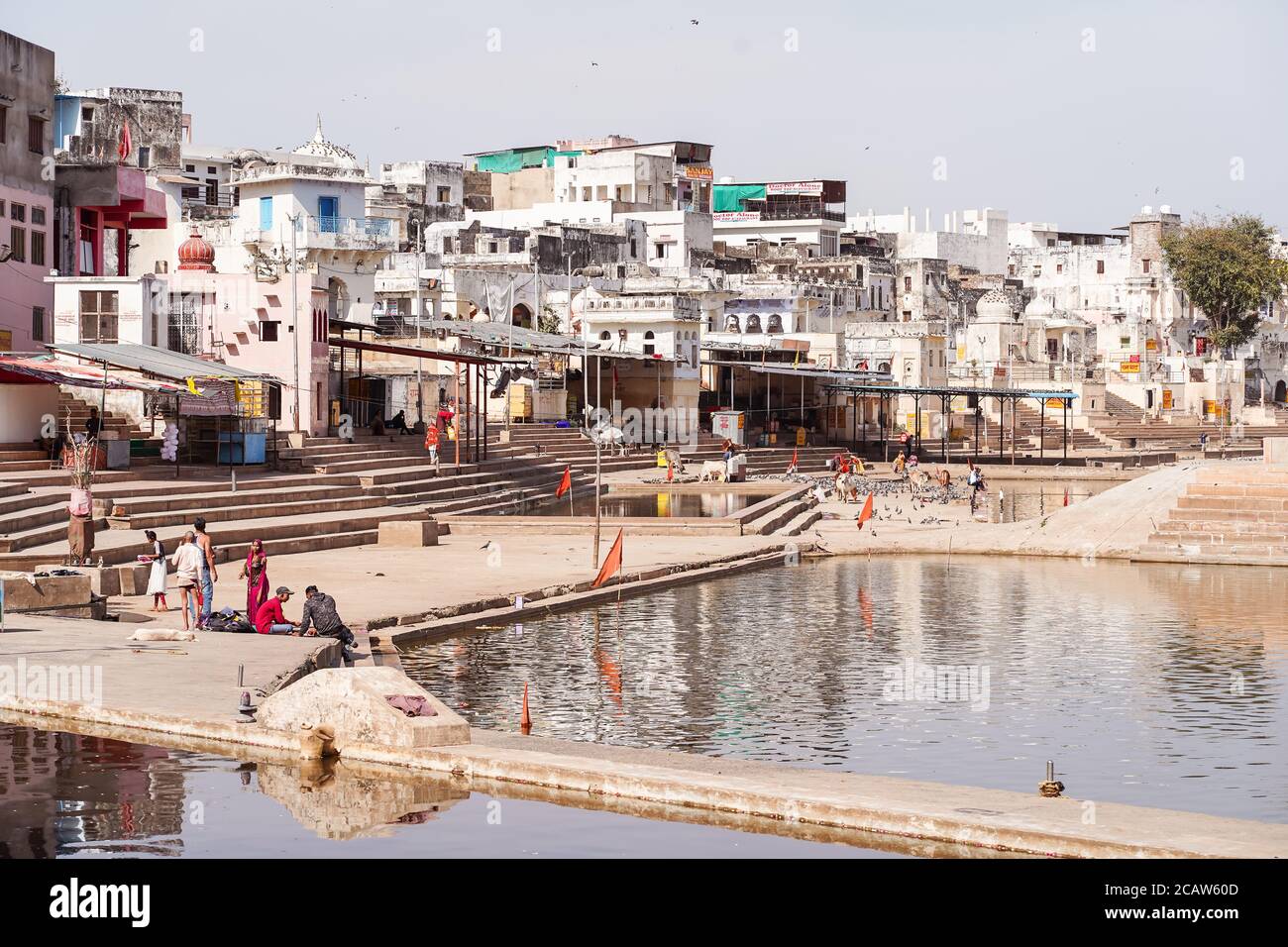 Pushkar / India - 10 marzo 2020: Adoratori indiani che visitano il lago santo di Pushkar Foto Stock