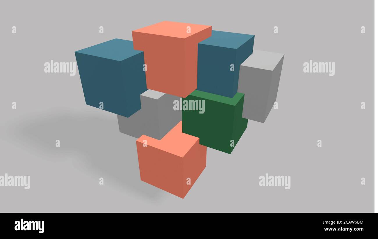 rendering 3d di colore diverso cubo su sfondo grigio Foto Stock