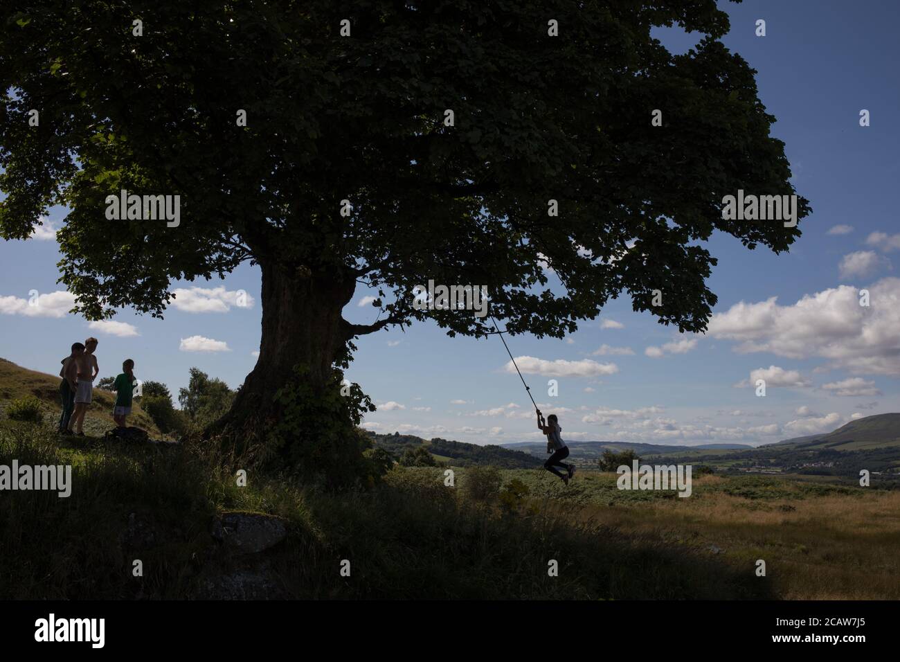 Croy Hill Fort area del muro Antonine di epoca romana, sulla Croy Hill, Scozia, vicino 8 agosto 2020. Foto Stock