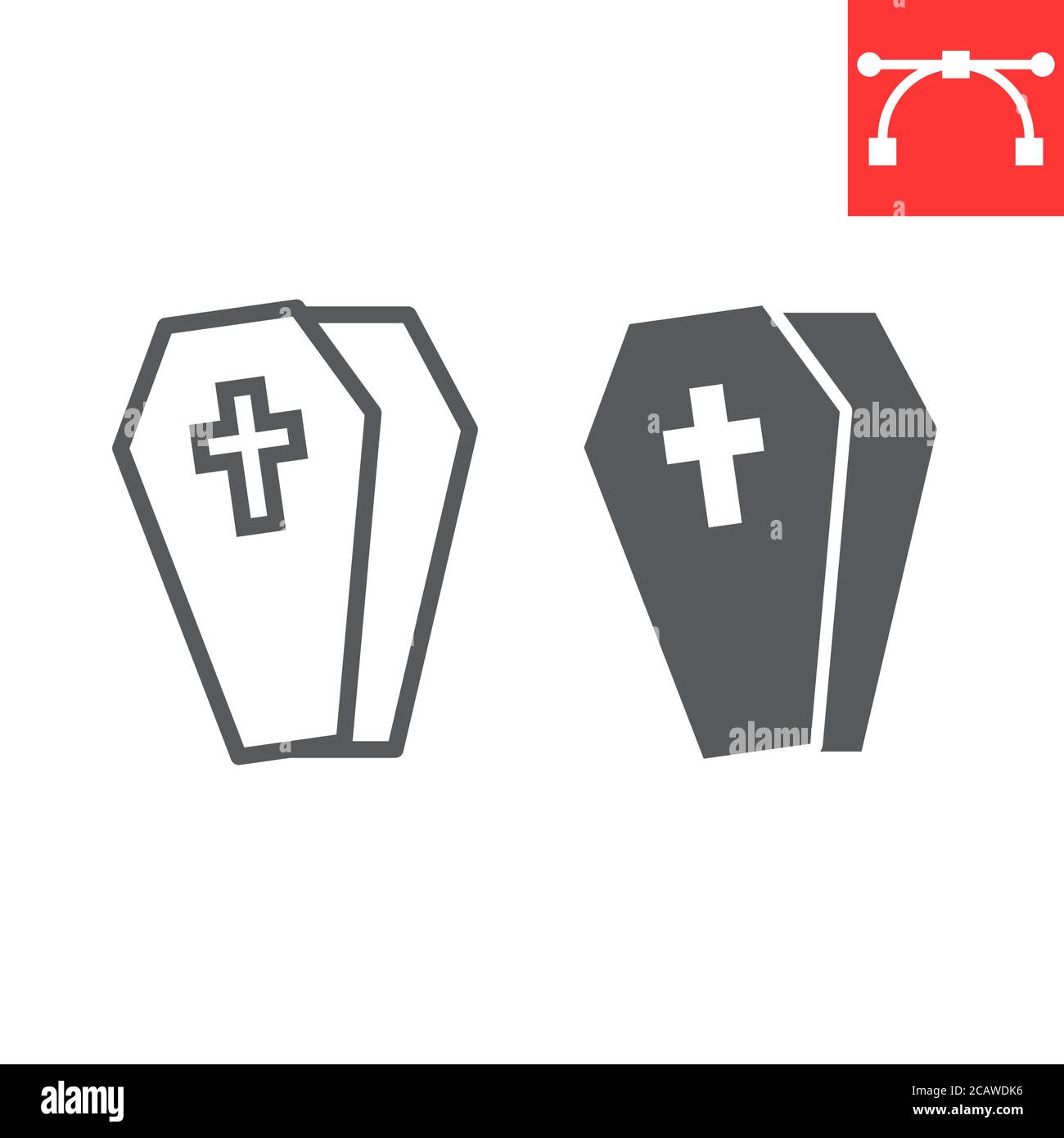 Linea di bara e icona di glifo, Halloween e paura, grafica vettoriale di segno di casket, icona lineare di tratto modificabile, eps 10. Illustrazione Vettoriale