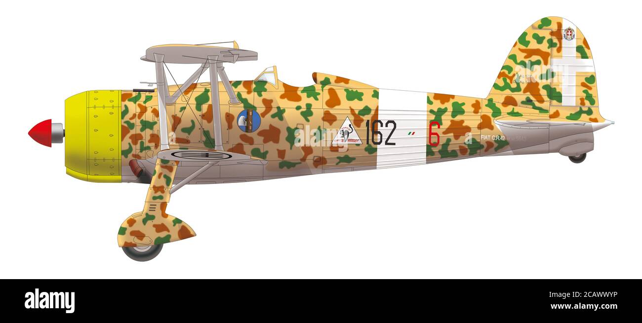 Fiat CR.42 Falco del 162° volo del 161° Gruppo Autonoma Fighter della Royal Air Force Italiana, 1940 Foto Stock