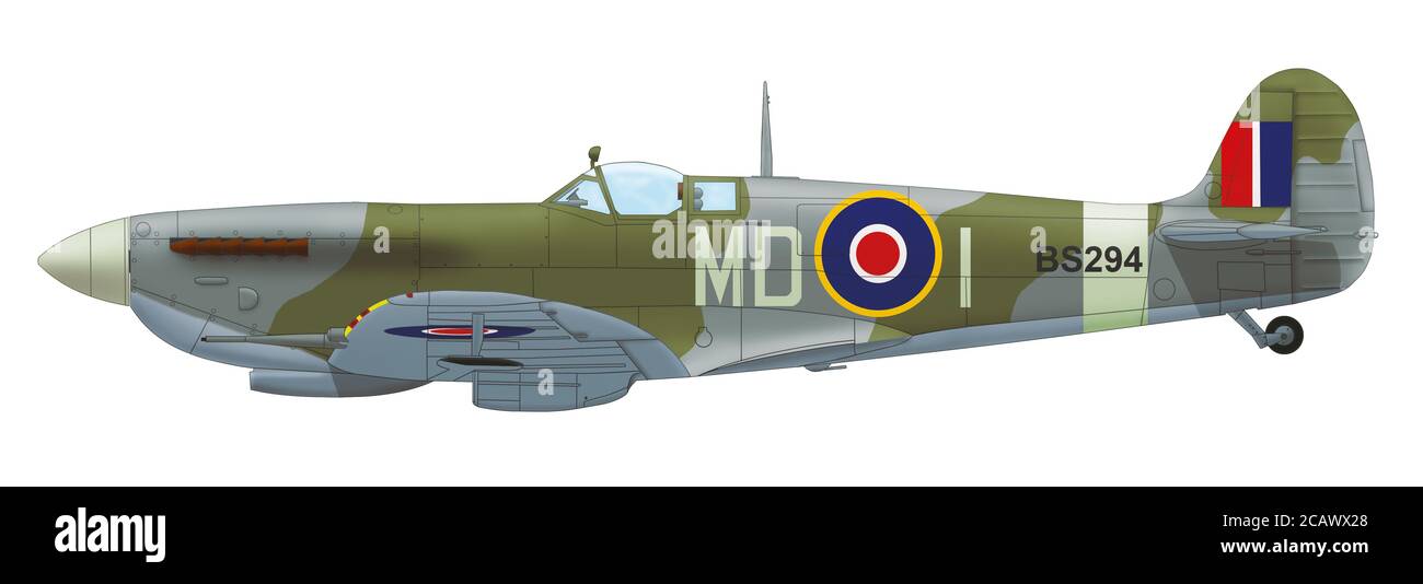 Supermarine Spitfire Mk IXB (BS294, MD○i) del n. 133 (Eagle) Squadron RAF, Great Sampford Airfield, settembre 1942 Foto Stock