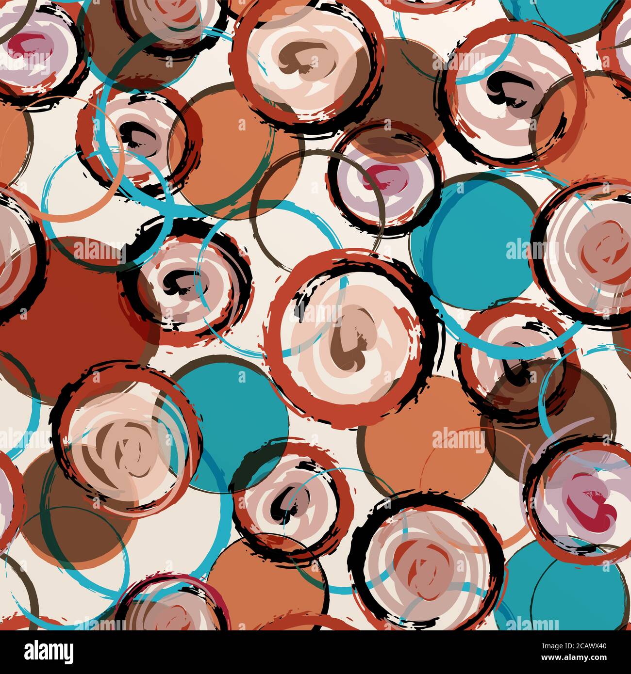 motivo di sfondo senza cuciture, con cerchi e tratti di vernice, grunge Illustrazione Vettoriale