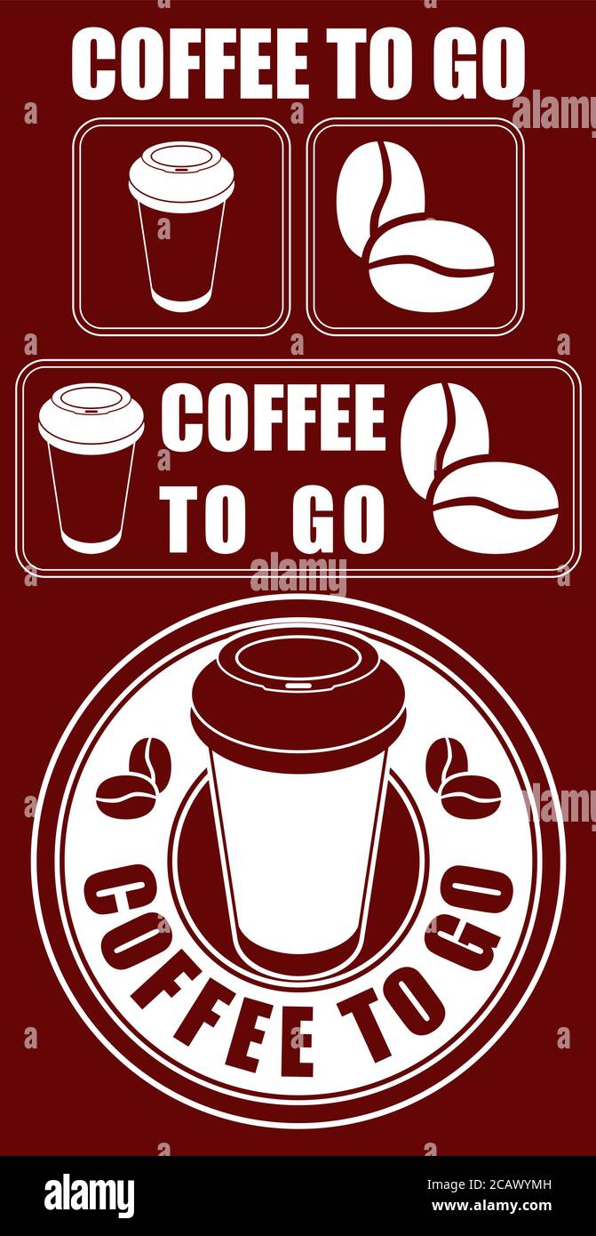 Caffè in movimento. Serie di immagini vettoriali. Design vendita caffè Illustrazione Vettoriale