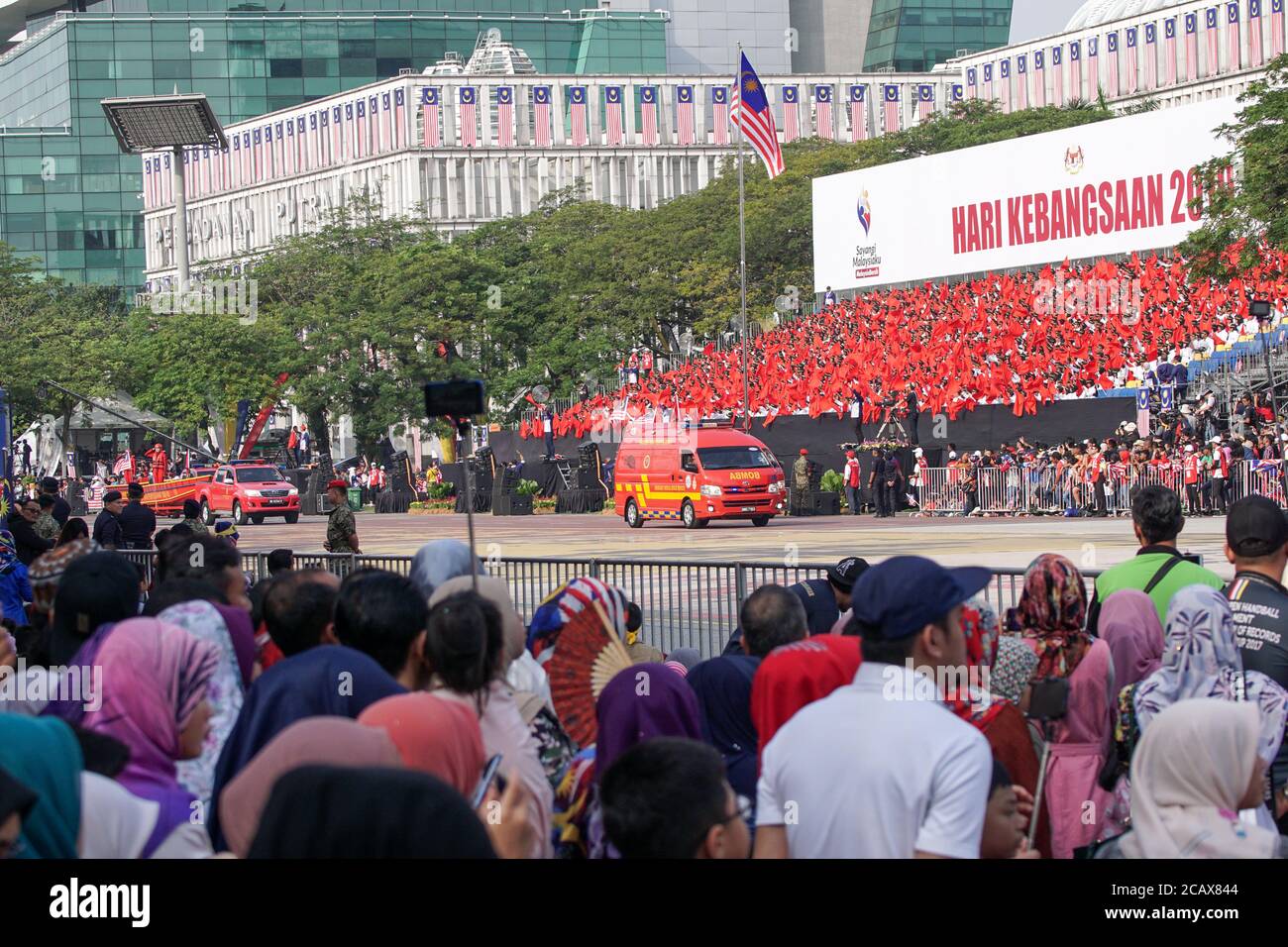 Putrajaya, Malesia – 31 agosto 2019: La festa della Merdeka è un evento colorato che si tiene in commemorazione della Giornata dell'Indipendenza della Malesia a DAT Foto Stock