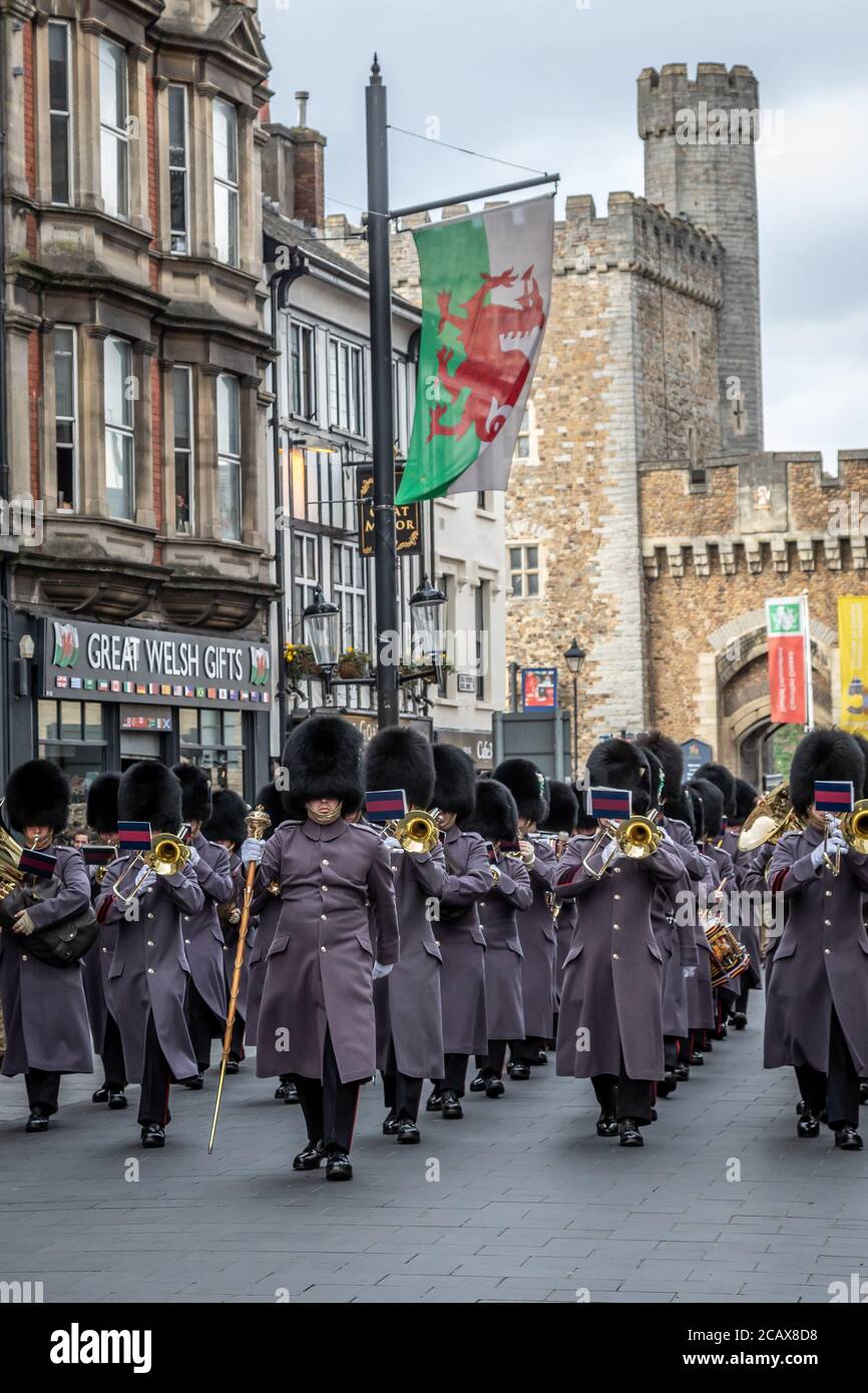 Band of the Welsh Guards, Cardiff, Galles, Regno Unito Foto Stock