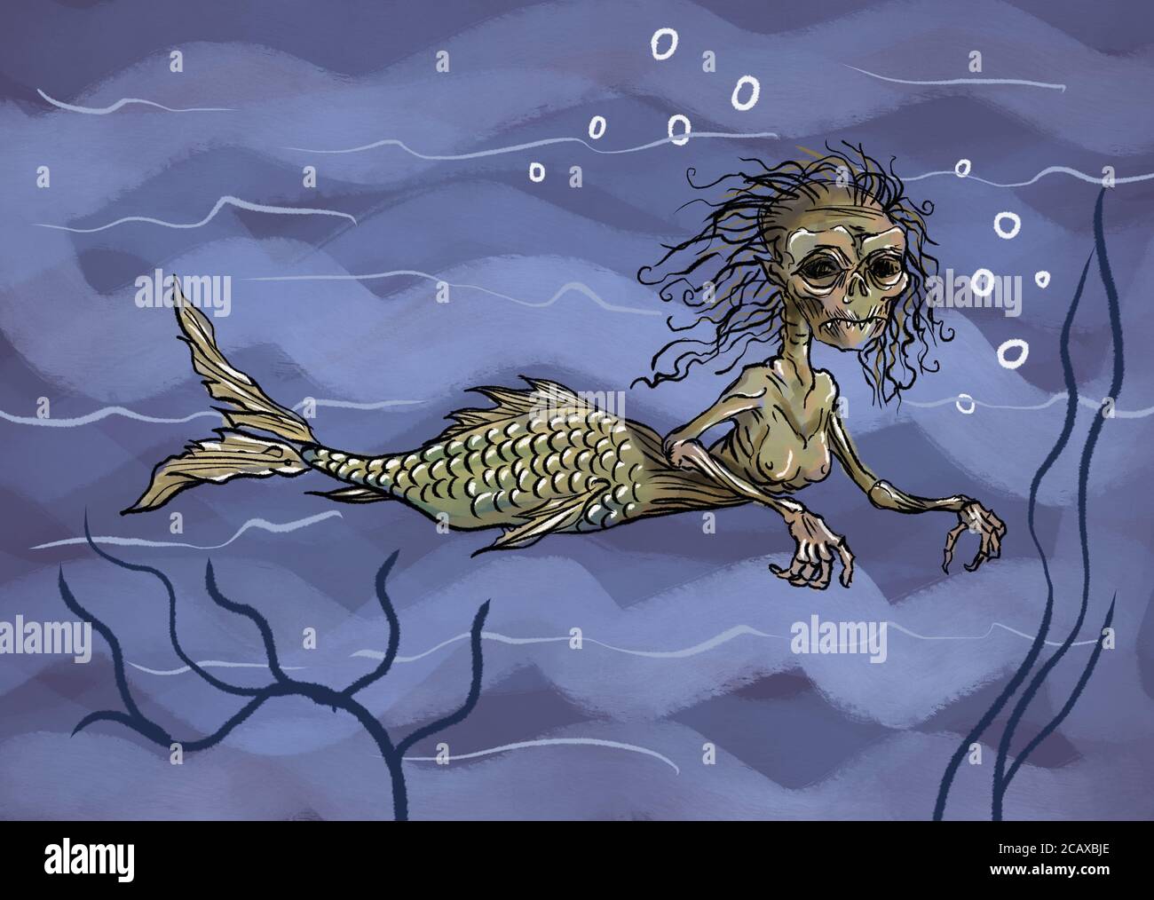 Illustrazione disegnata a mano dalla sirena delle Fiji Foto Stock