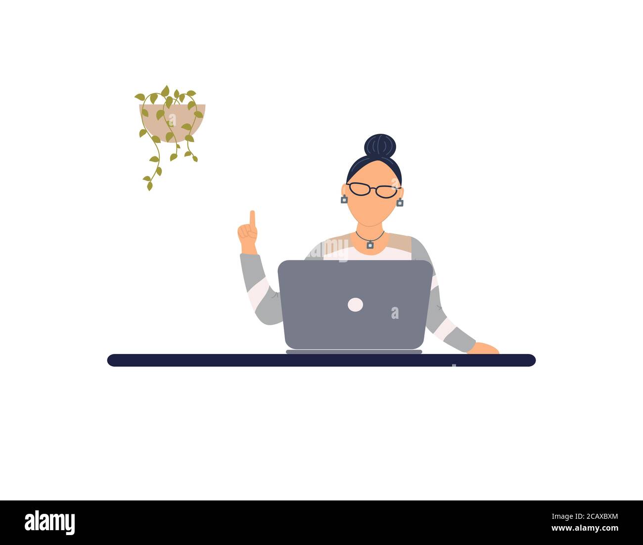 Adorabile tutor donna lavoro su laptop.lavoro a distanza, a distanza di apprendimento o formazione online durante il virus Epidemic.Lady trainer o allenatore condotta webinar Illustrazione Vettoriale