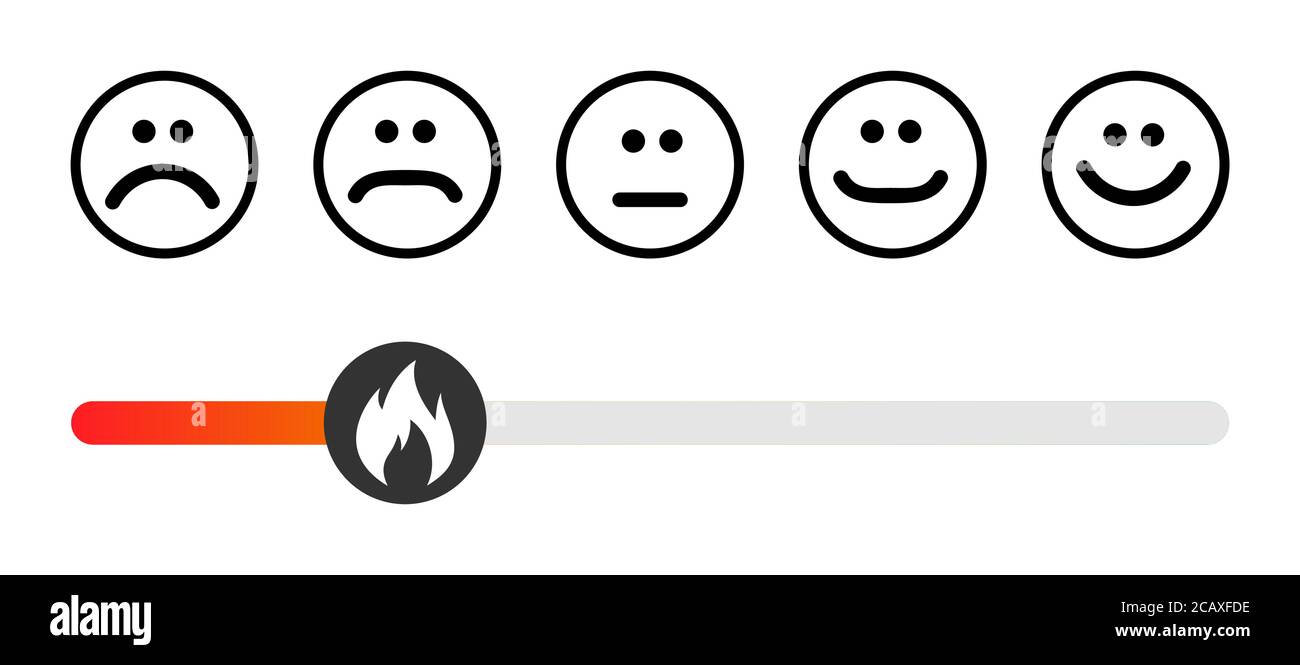 Icona cliente emozioni misuratore di soddisfazione con simbolo diverso su sfondo bianco . Illustrazione Vettoriale