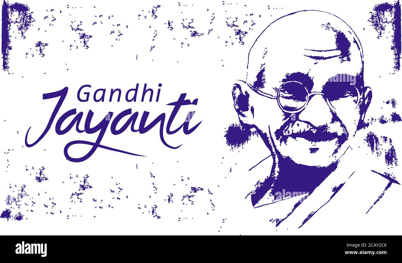 Gandhi Jayanti desidera vettore tipografia disegno blu Illustrazione Vettoriale