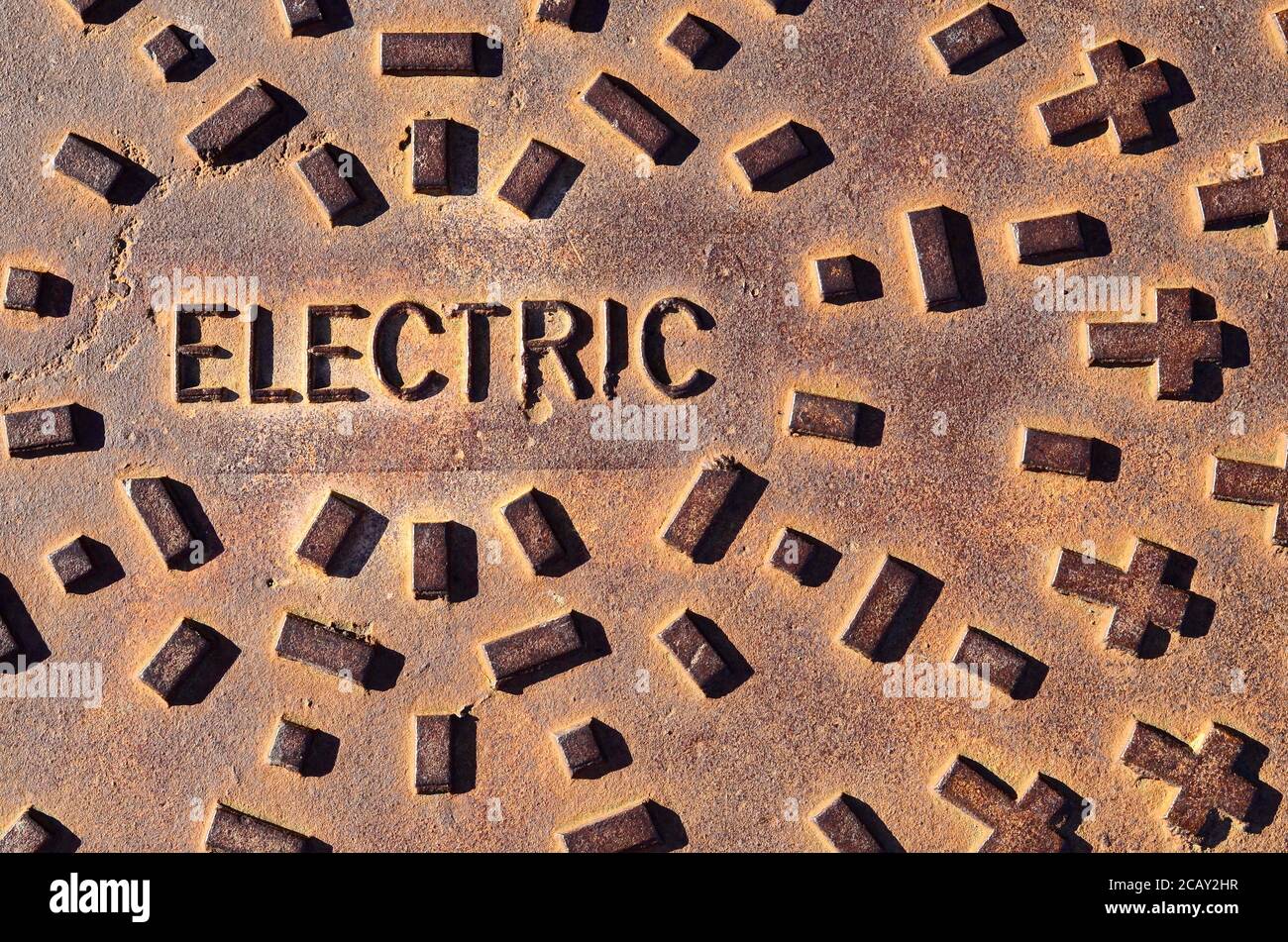Copertura per tombino elettrico, Pittsburg, California. STATI UNITI Foto Stock