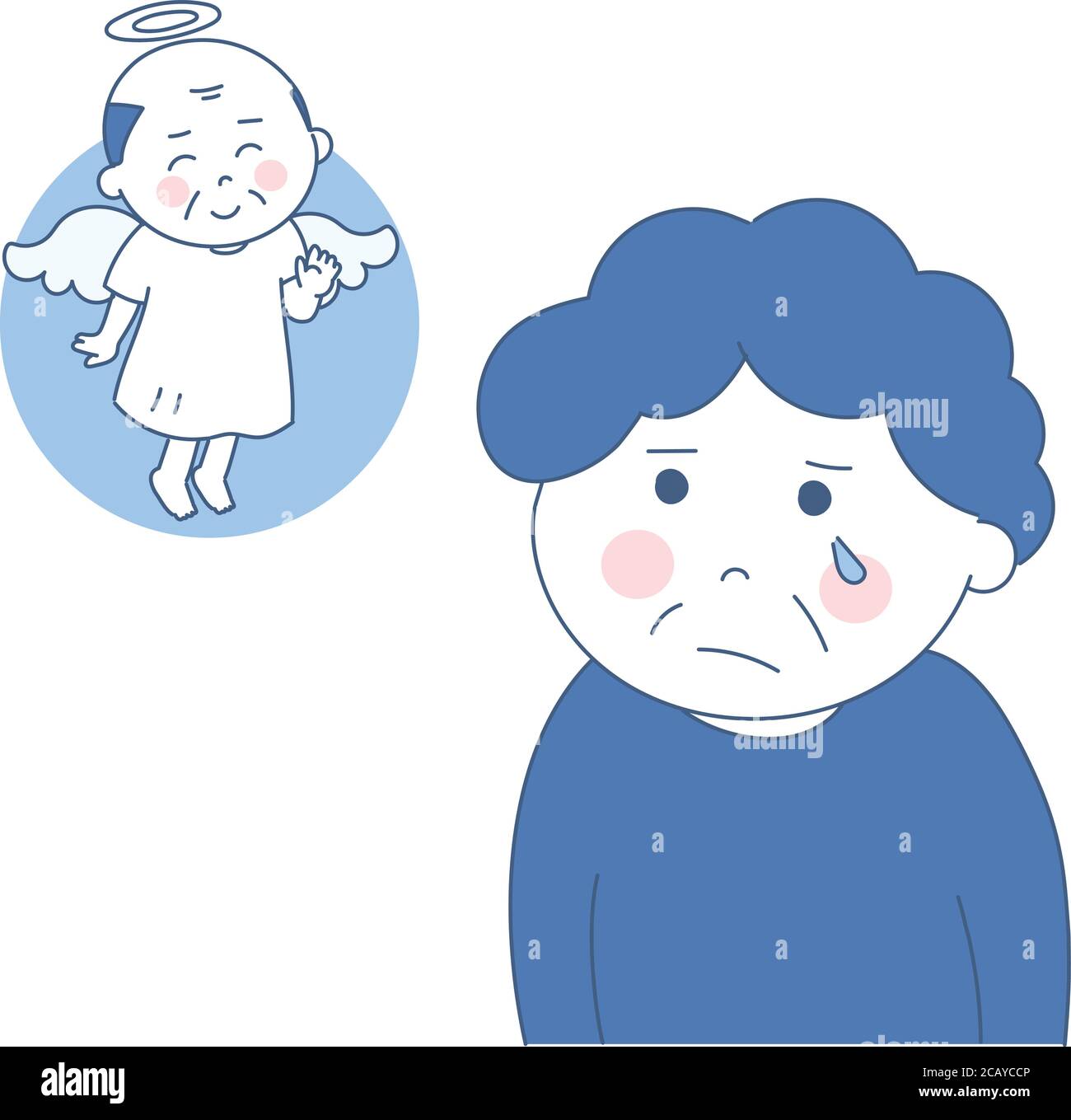 Donna anziana che ricorda il suo defunto marito. Illustrazione vettoriale a due toni isolata su sfondo bianco. Illustrazione Vettoriale