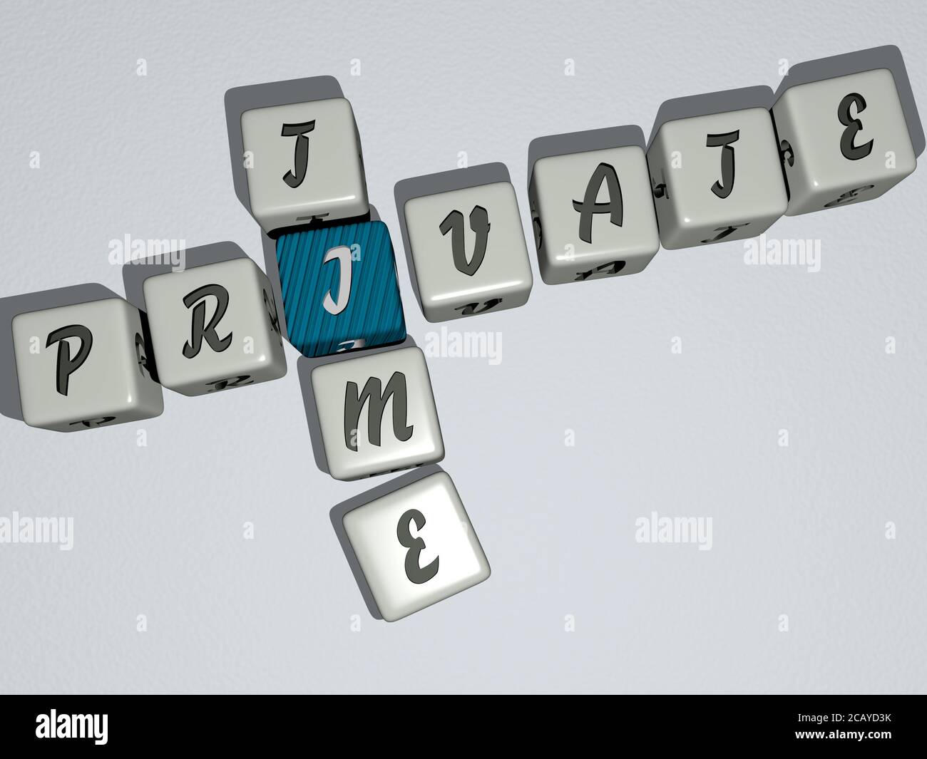 crossword tempo privato da lettere cubiche dadi. Illustrazione 3D. Business e background Foto Stock