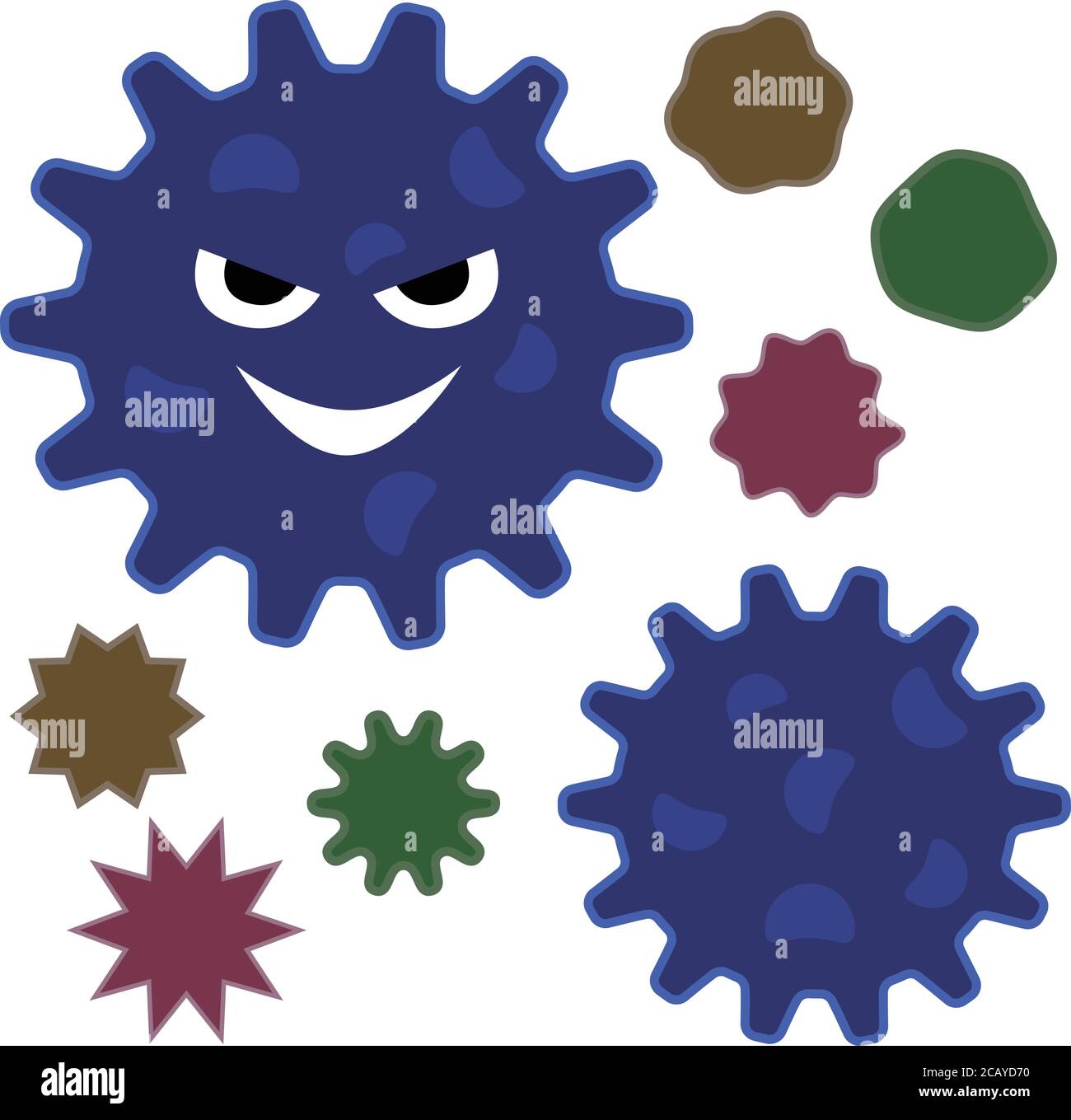 Insieme di vari virus. Illustrazione vettoriale isolata su sfondo bianco. Illustrazione Vettoriale
