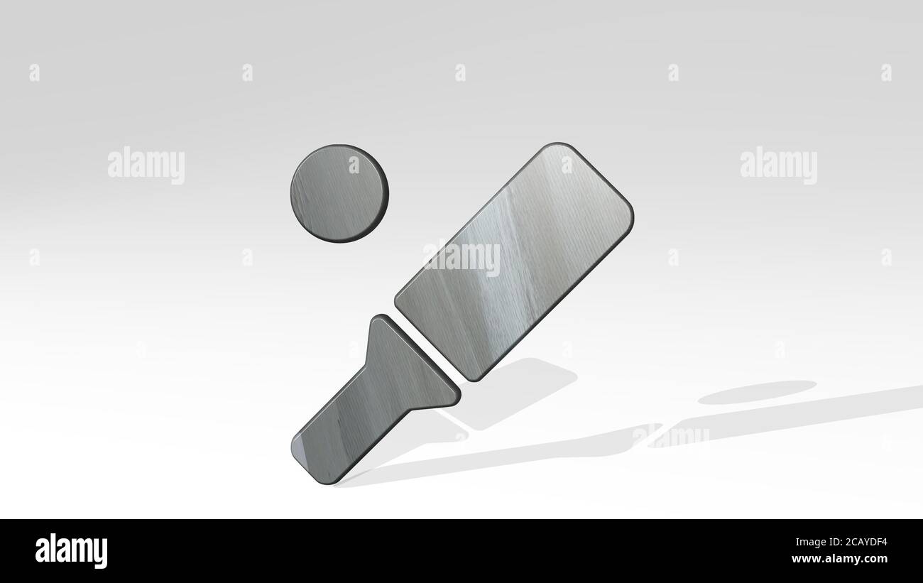 CRICKET BAT BALL 3D icona in piedi sul pavimento. Illustrazione 3D. Sfondo e campionato Foto Stock