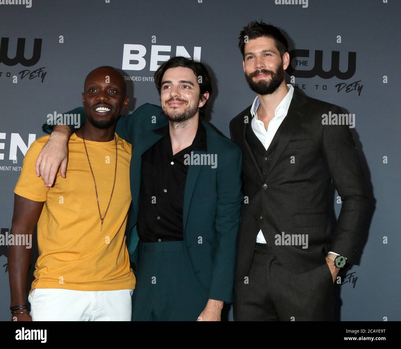 LOS ANGELES - 4 AGOSTO: Keston John, Morgan Krantz, Casey Deidrick al CW Summer TCA All-Star Party al Beverly Hilton Hotel il 4 agosto 2019 a Beverly Hills, California Foto Stock