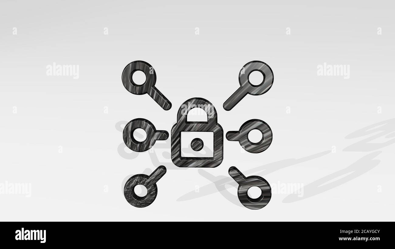 Blocca l'icona 3D della rete in piedi sul pavimento. Illustrazione 3D. Sfondo e porta Foto Stock