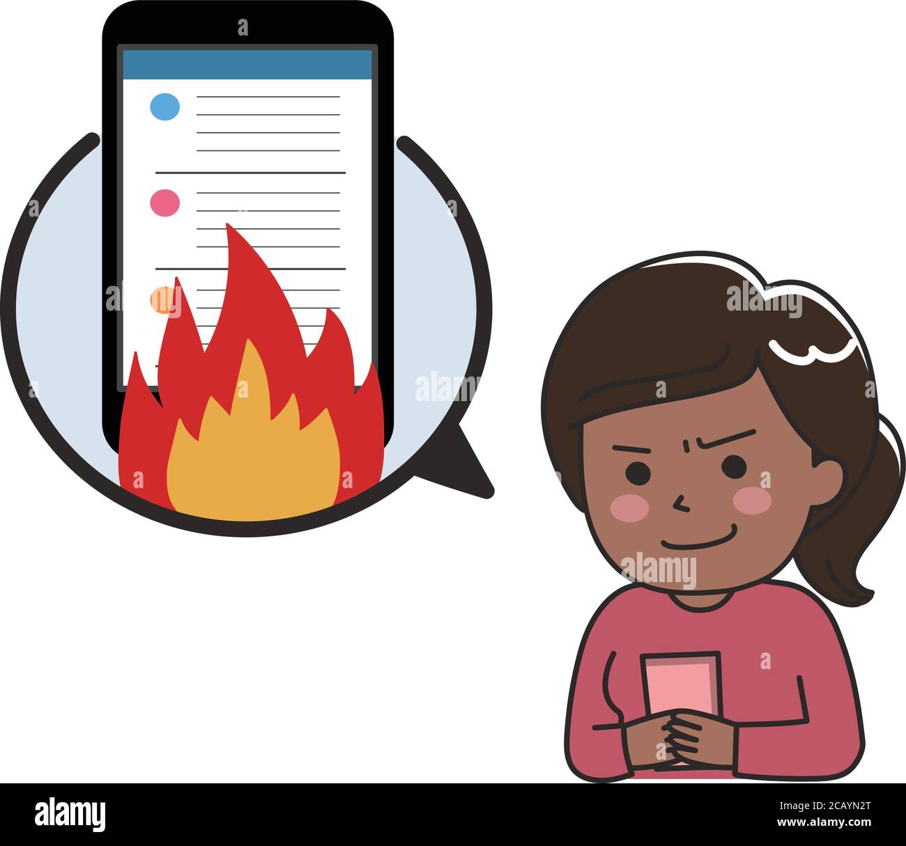 Donna che postano argomenti infiammatori su scopo. Illustrazione vettoriale isolata su sfondo bianco. Illustrazione Vettoriale