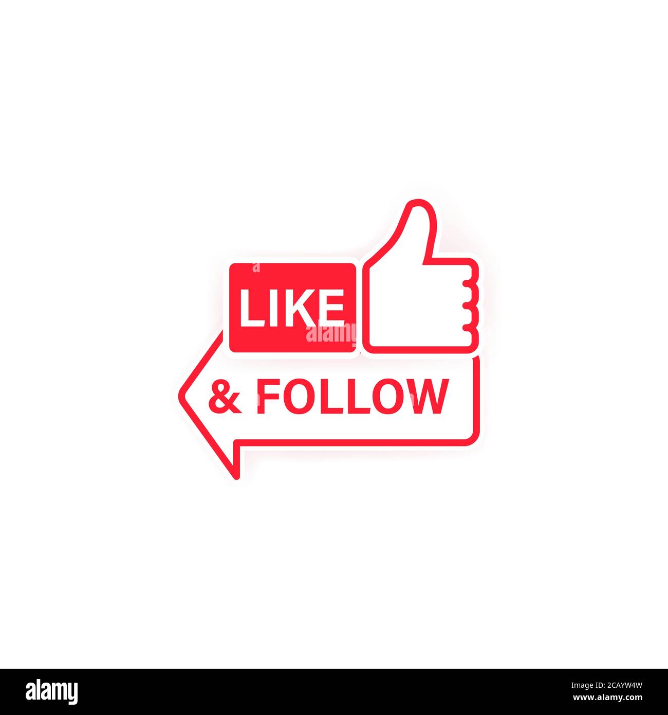 Icona mi piace e Segui. Pollici su. Simbolo del social network in stile piatto con ombra. Vettore su sfondo bianco isolato. EPS 10. Illustrazione Vettoriale