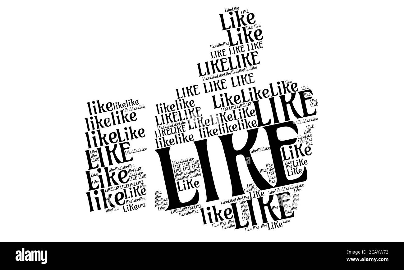 Thumb in su 'come' parola nuvola, concetto per approvazione, mezzi sociali, comunicazione della Comunità in linea Foto Stock