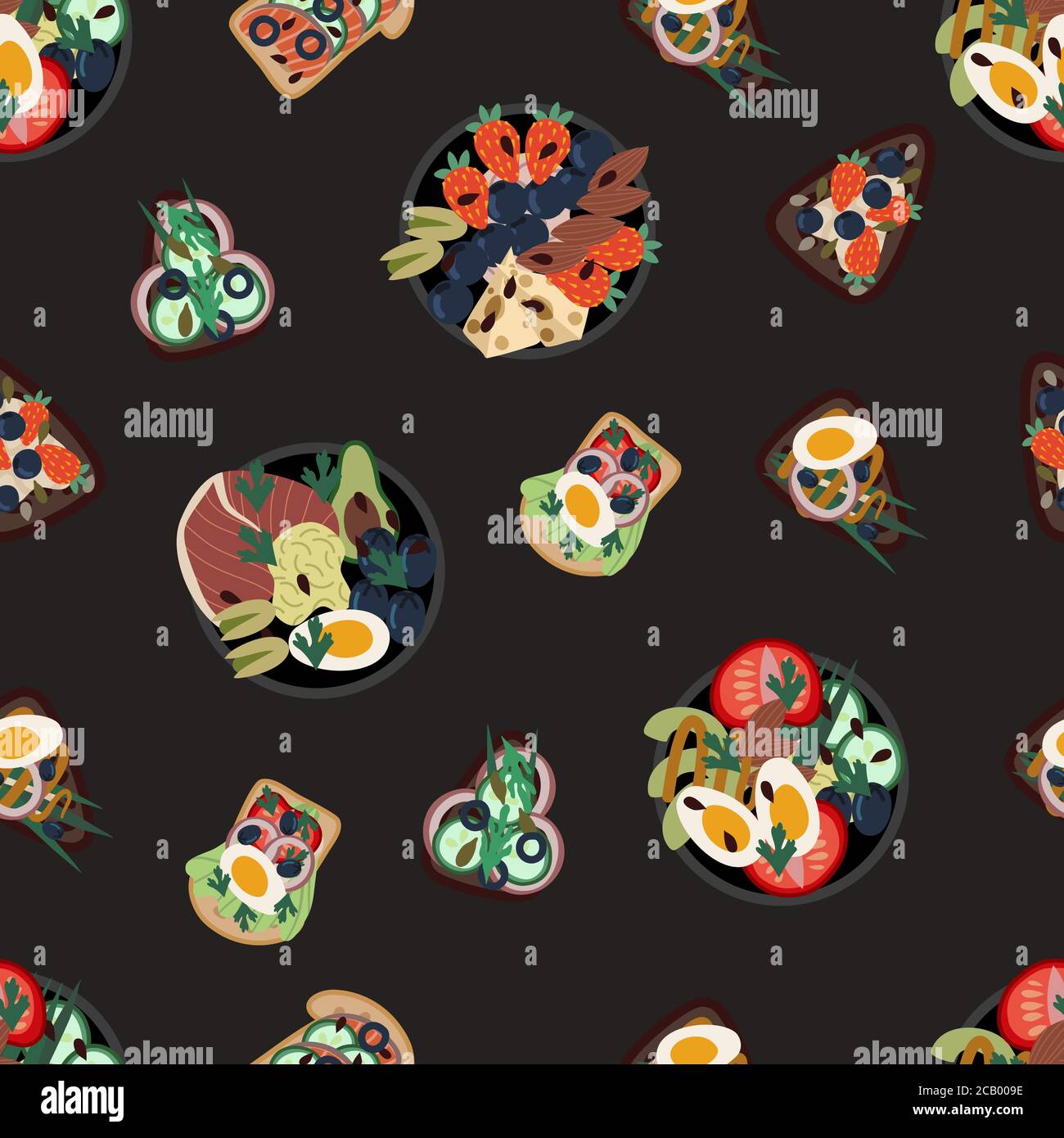 Modello senza cuciture con panini da cibo sano. Vettore. Illustrazione Vettoriale