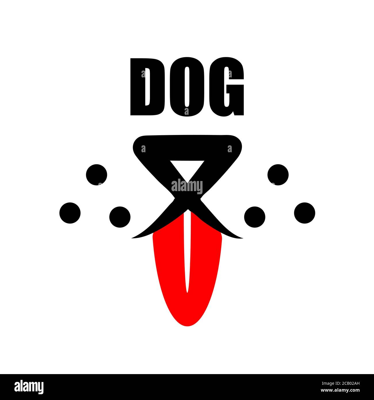 Cane con logo a lingua rossa. Carino animale domestico felice con il disegno della linea del viso del sorriso e testo dello spazio della copia. Vettore di elemento astratto piatto doggy. Illustrazione dei caratteri grafici degli animali. Illustrazione Vettoriale