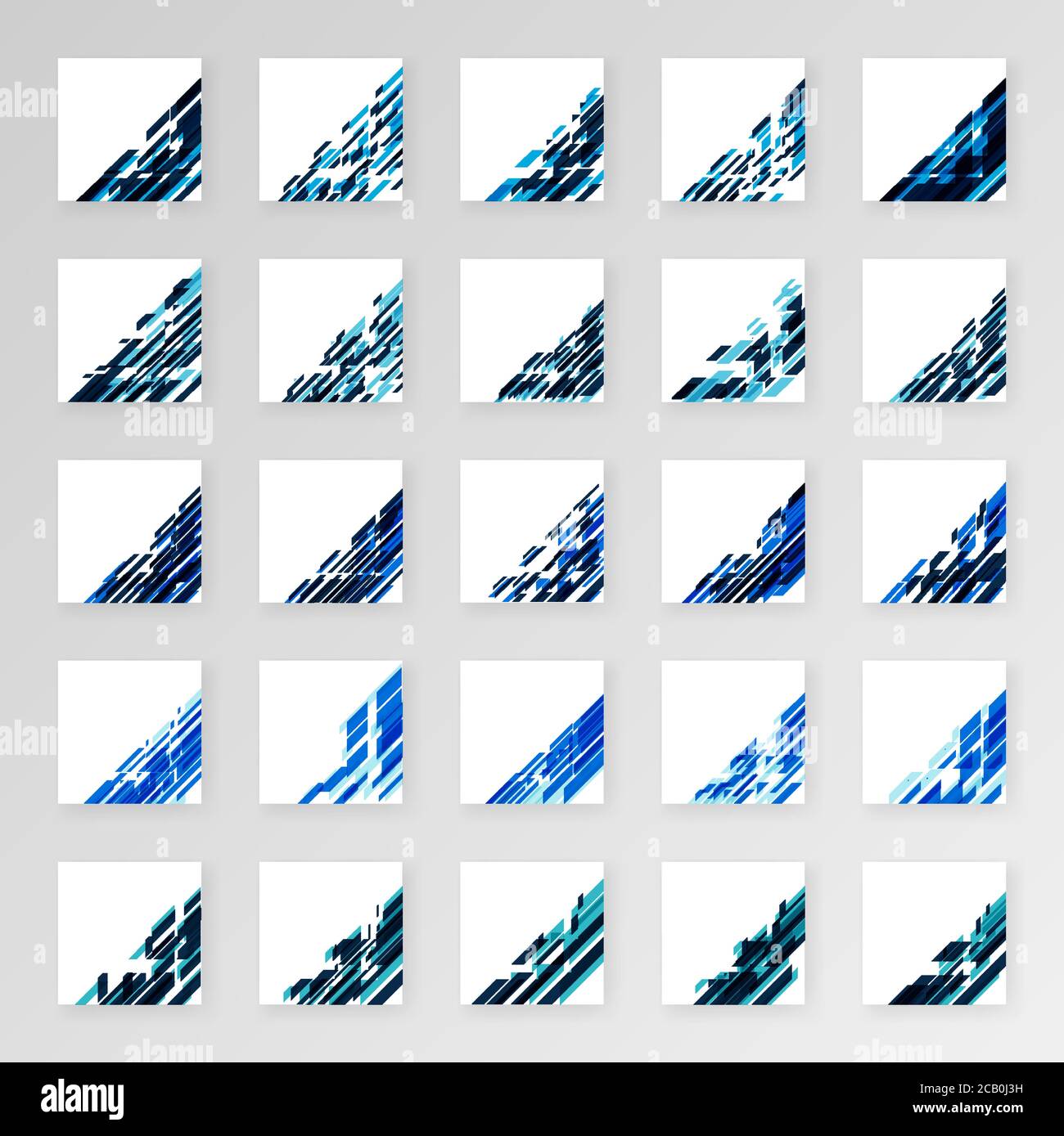 Pacchetto decor angolare per biglietti da visita in stile moderno tecnologico. Ornamento moderno per disegni in Blu chiaro e Blu scuro. È possibile utilizzare illustrazioni di progettazione Illustrazione Vettoriale